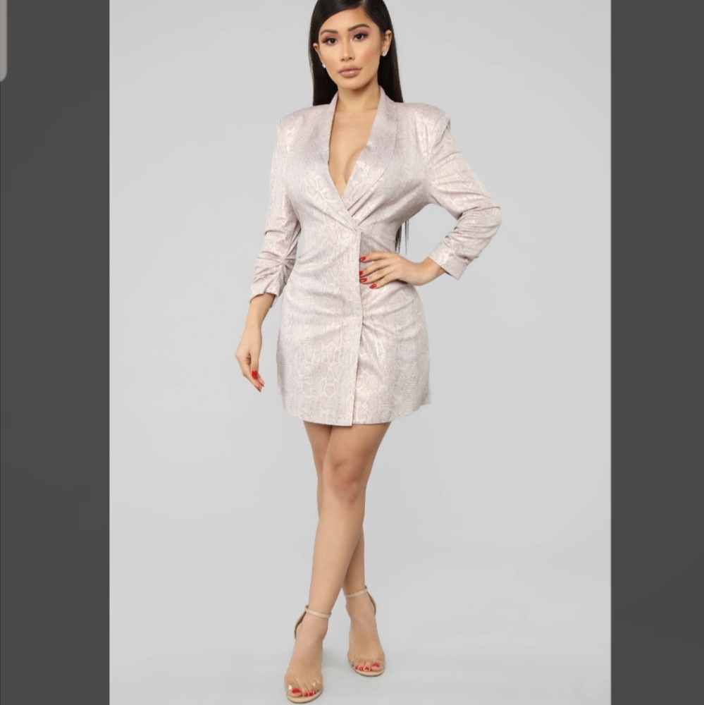 Baby Pink Snakeskin Print Blazer Mini Dress